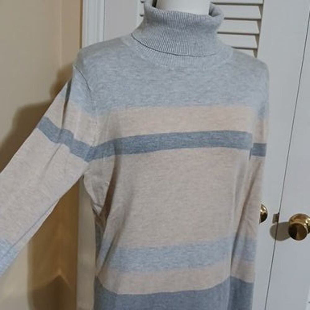 Calvin Klein Medium Turtleneck Grey/Pink Long-Sleeved Tunic Sweater Lightweight